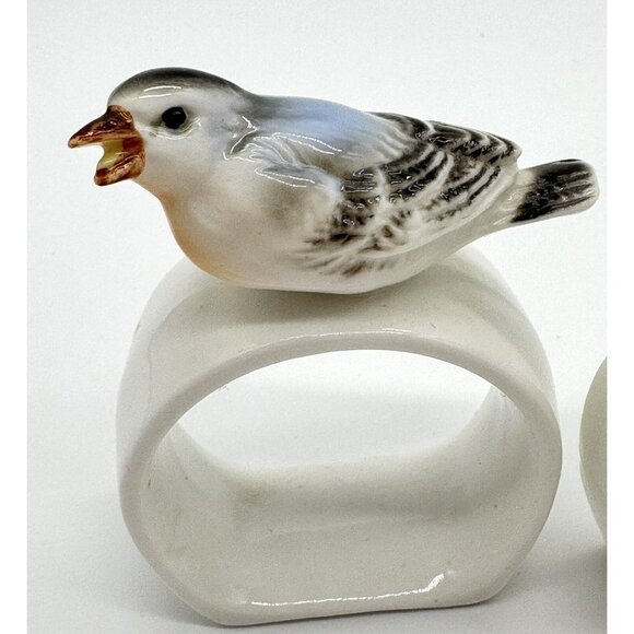 Bone China Bird Napkin Rings Set of 4 Cottage  Boho lot Sparrow Bluebird - Picture 5 of 8